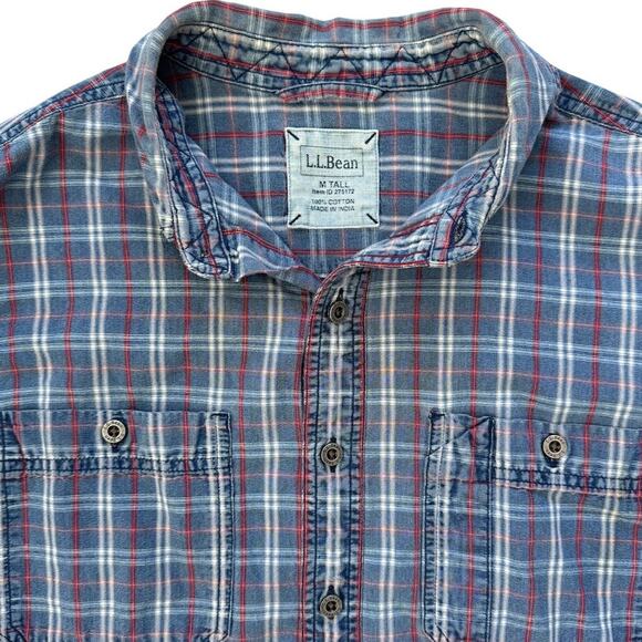 L.L. Bean Y2K Plaid Button Down Shirt, Blue/Red, Men's Size MEDIUM TALL - Picture 5 of 8